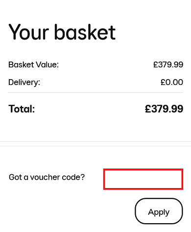 image showing the voucher code box
