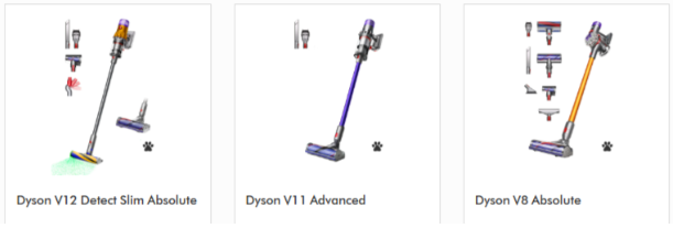 Dyson items displayed on a white background