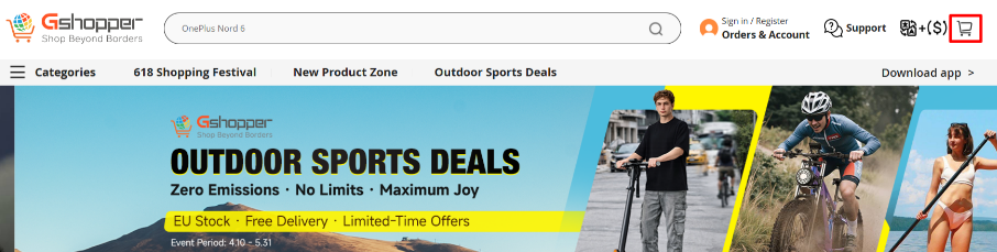 The Gshopper homepage and shopping categories.