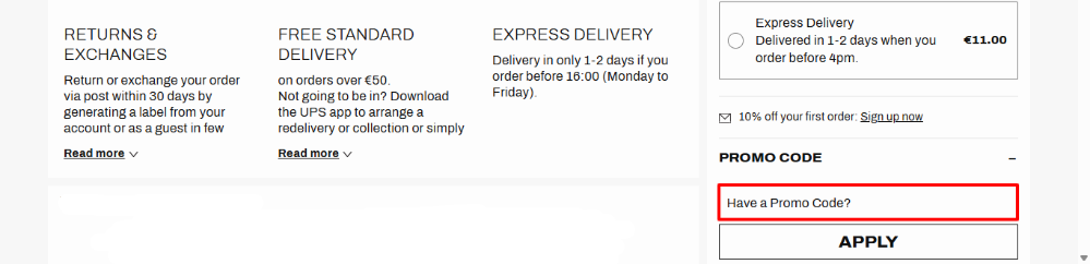 Dr Martens promo code place shown by a red box