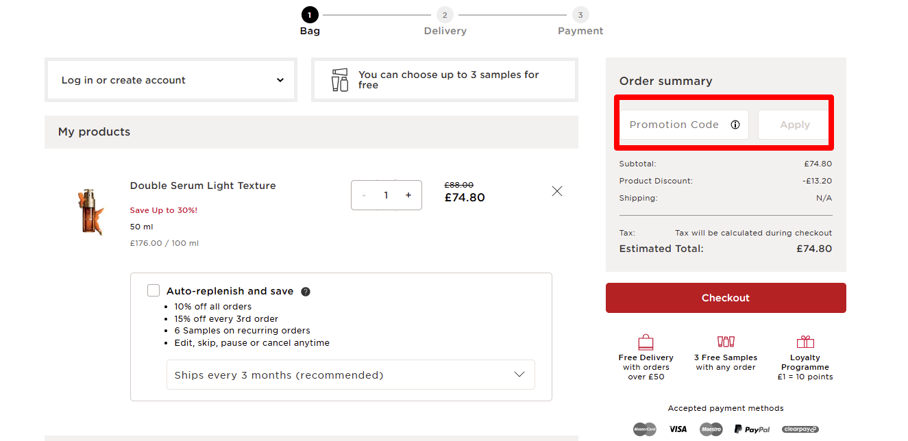 Enter your code in the promotion code box and click apply to redeem it