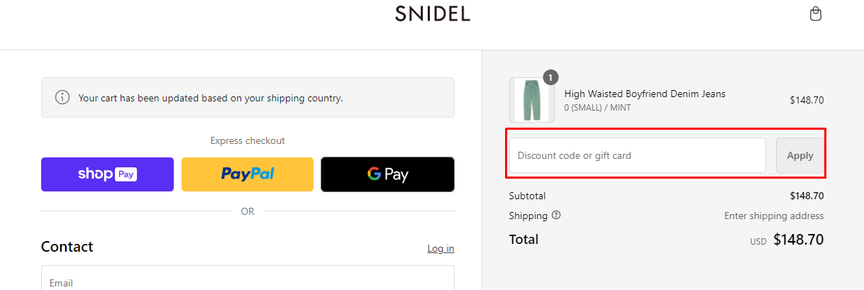 How do I use my SNIDEL coupon code?