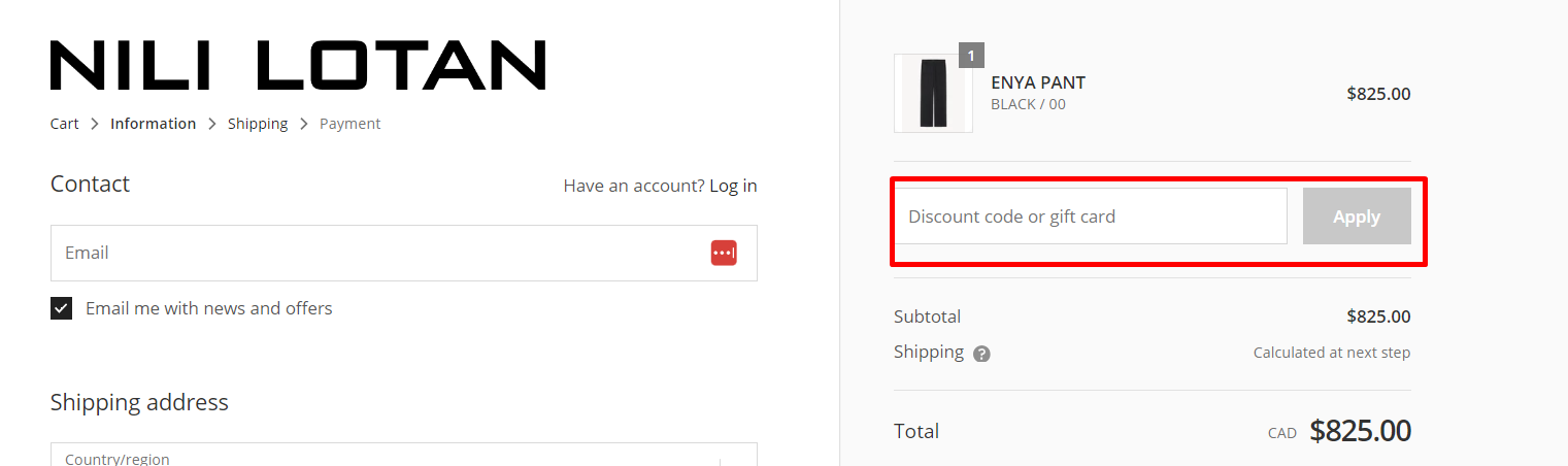 How do I use my Nili Lotan discount code?