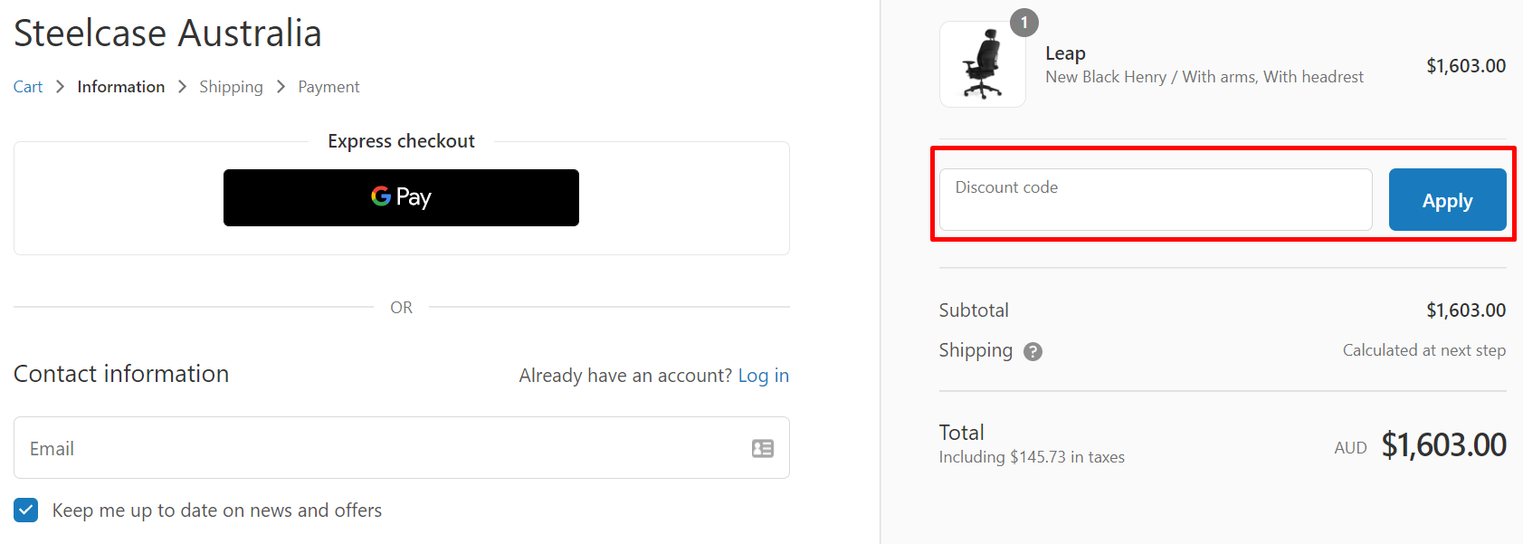 How do I use my Steelcase discount code?