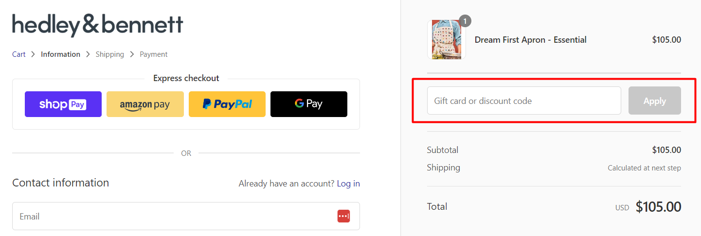 How do I use my Hedley & Bennett discount code?
