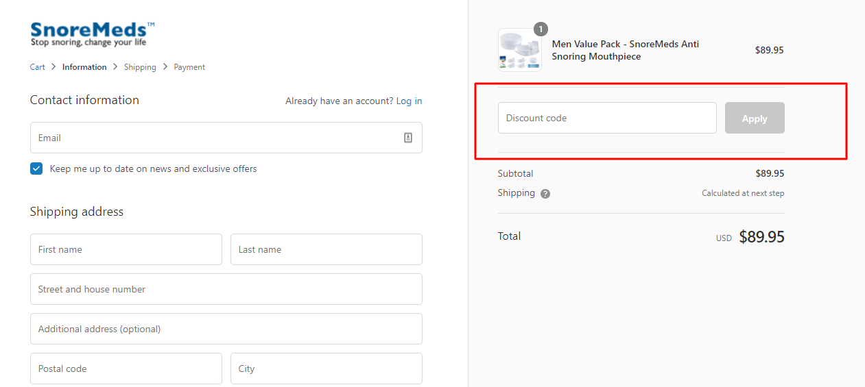 How do I use my SnoreMeds discount code?