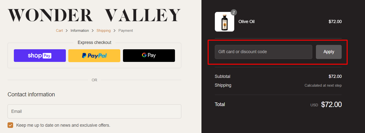 How do I use my Wonder Valley discount code?
