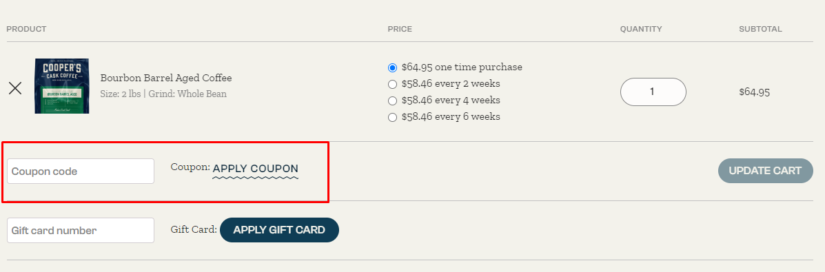 How do I use my Coopers Cask Coffee coupon code?