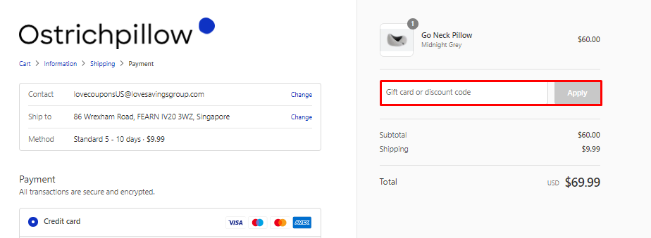 How do I use my Ostrichpillow discount code?