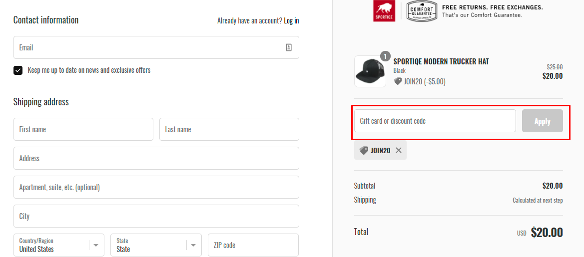 How do I use my Sportiqe discount code?