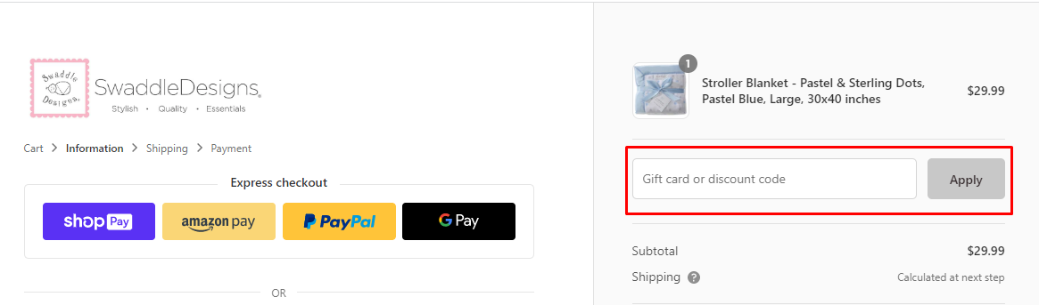 How do I use my SwaddleDesigns discount code?