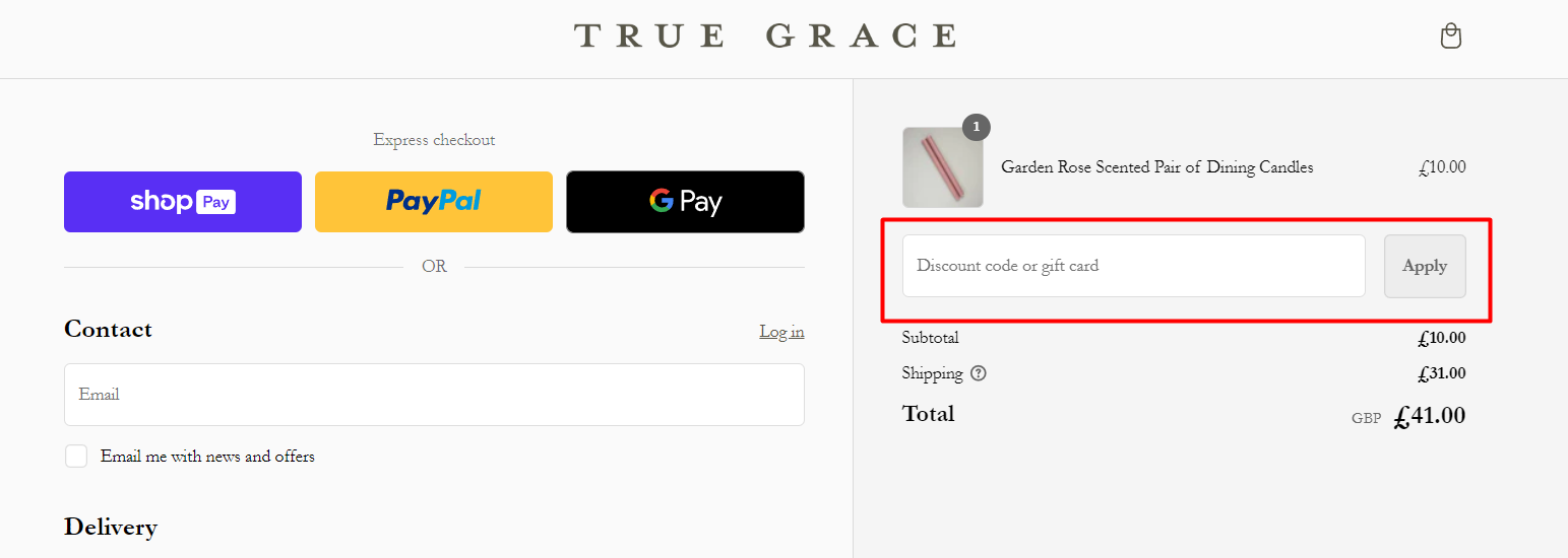 How do I use my True Grace discount code?