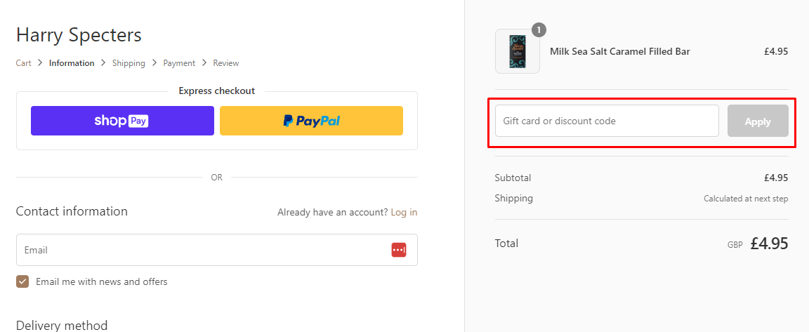 How do I use my Harry Specters discount code?