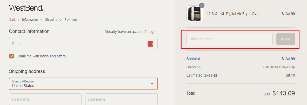How do I use my West Bend discount code?