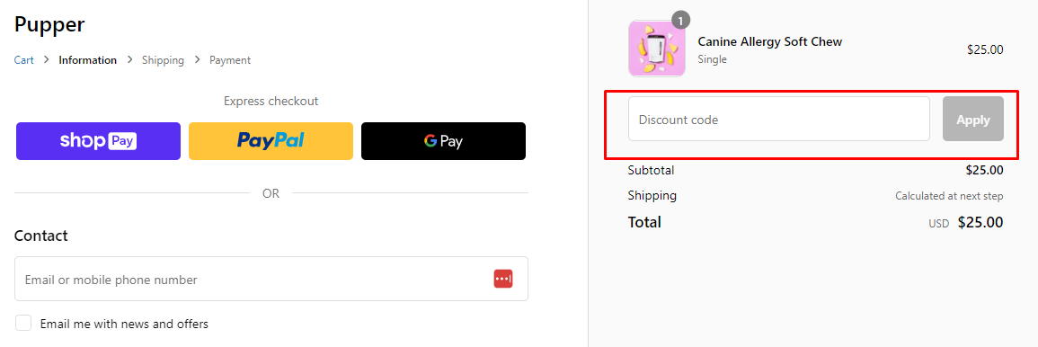 How do I use my Pupper discount code?