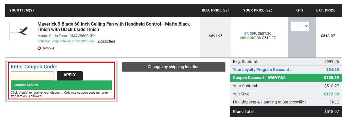 How do I use my 1STOPLIGHTING coupon code?