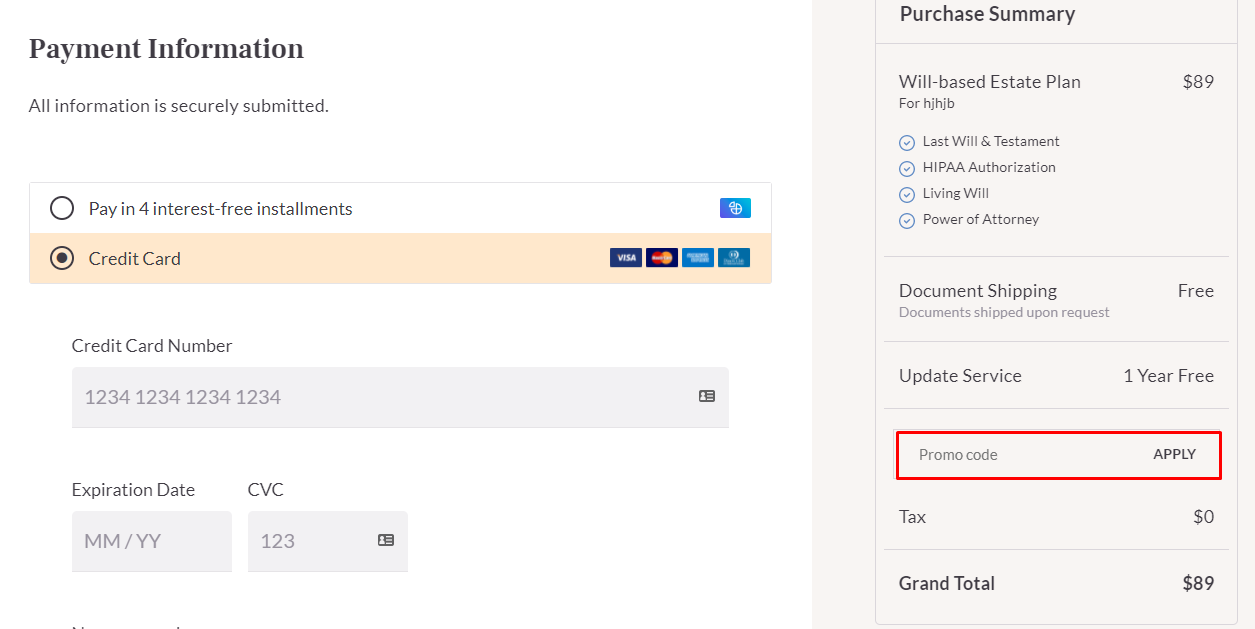 How do I use my Trust & Will promo code?