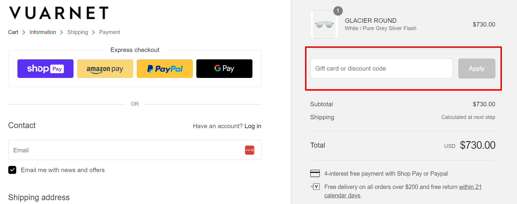 How do I use my Vuarnet discount code?