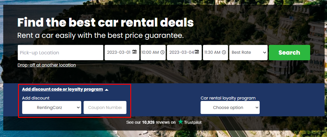 How do I use my Renting Carz discount code?