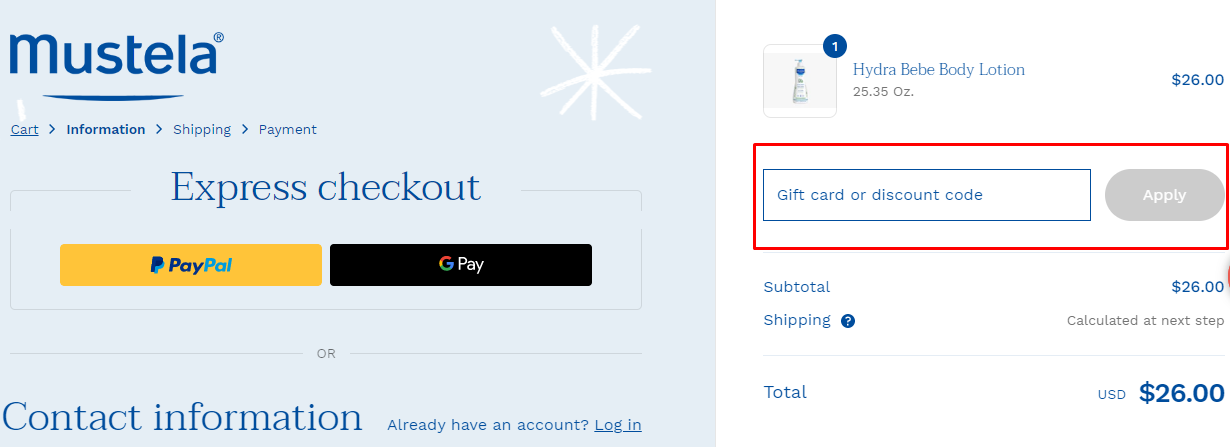 How do I use my Mustela Discount code?