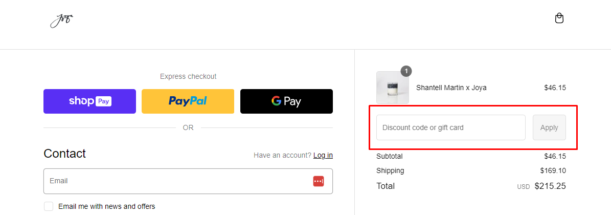How do I use my Joya Studio discount code?