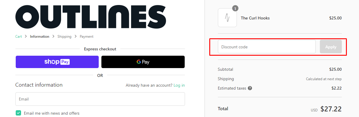 How do I use my Outlines discount code?