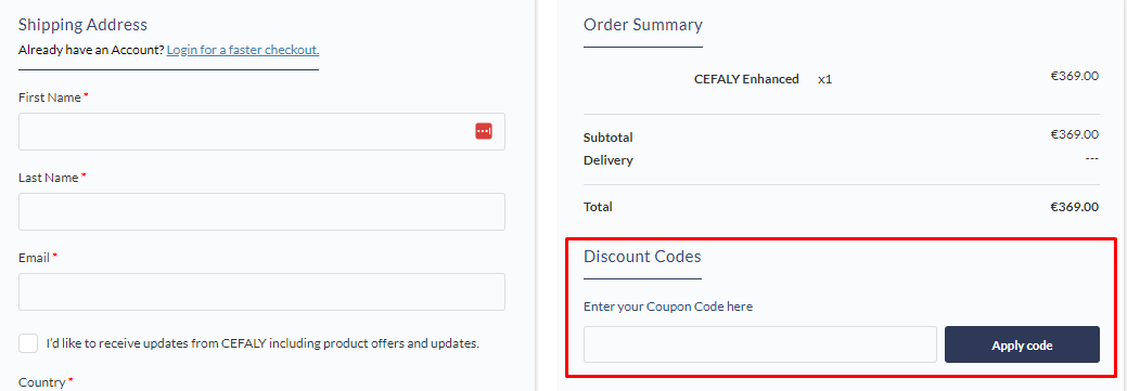How do I use my CEFALY discount code?