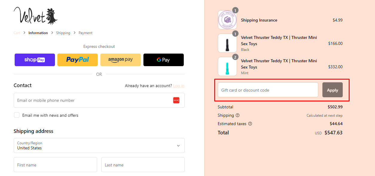 How do I use my Velvet Thruster discount code?