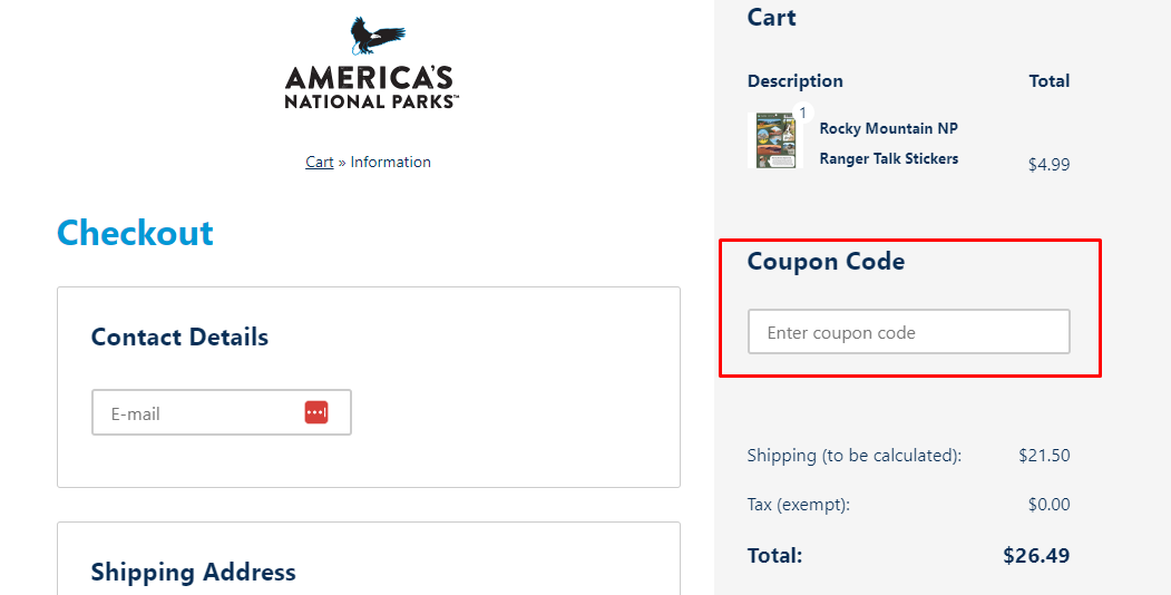 How do I use my America's National Parks coupon code?