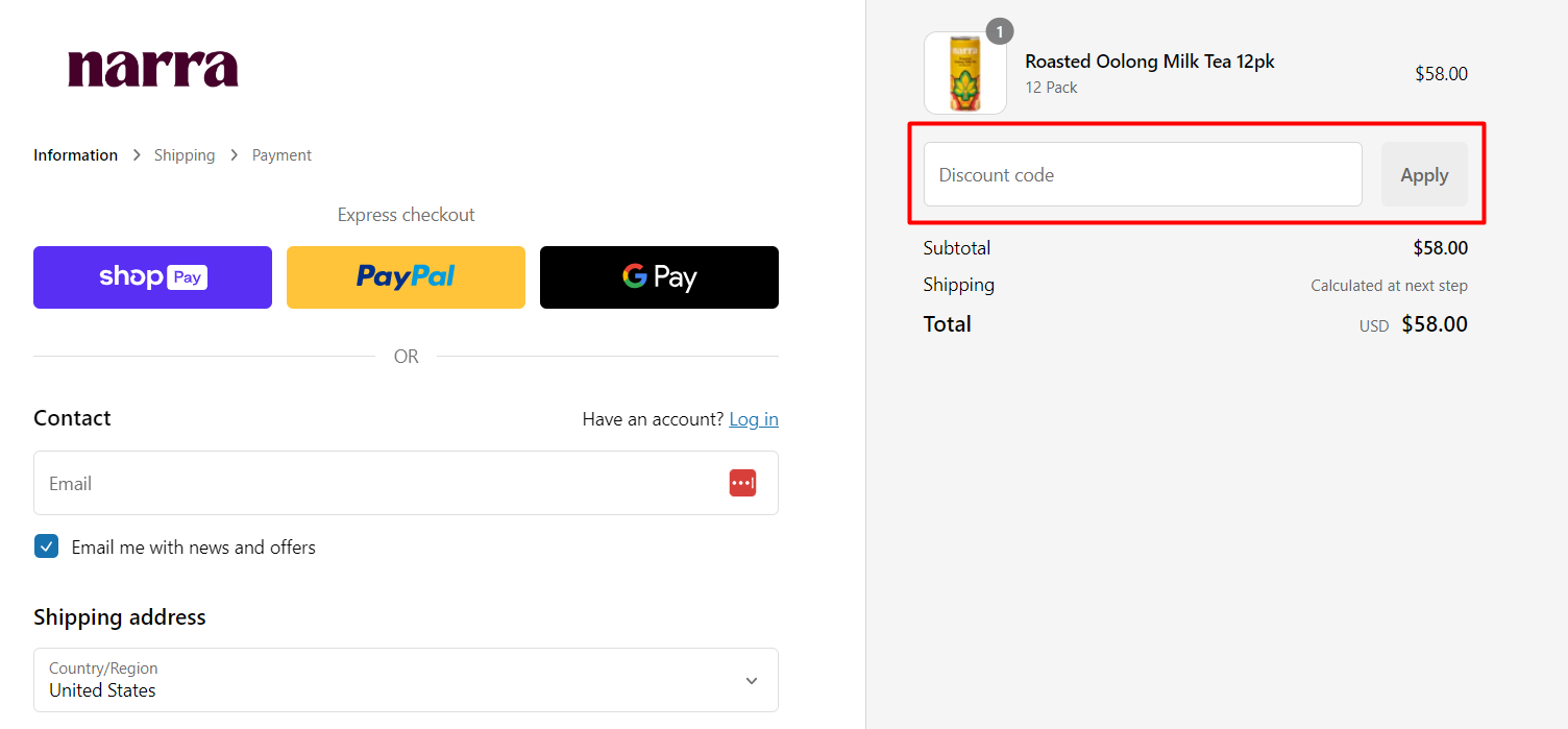 How do I use my Narra discount code?