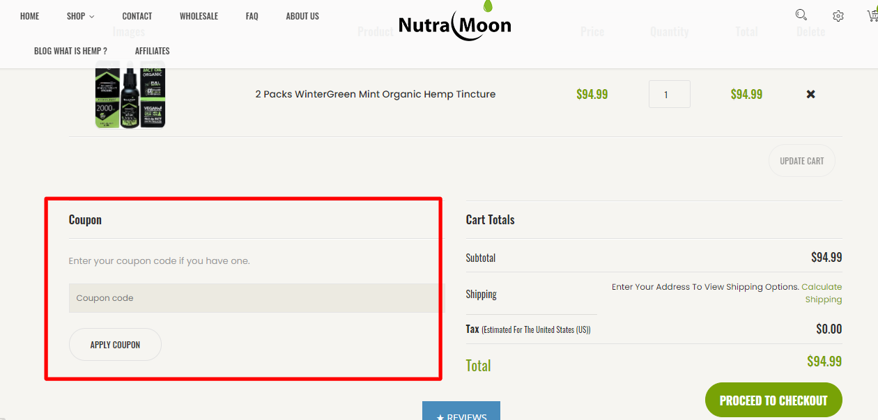 How do I use my Nutra Moon coupon code?
