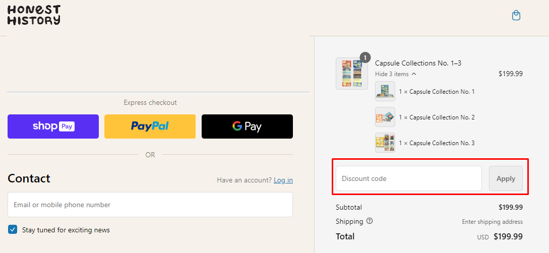 How do I use my Honest History discount code?