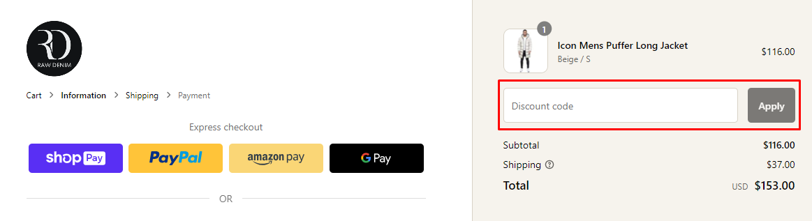 How do I use my Raw Denim discount code?