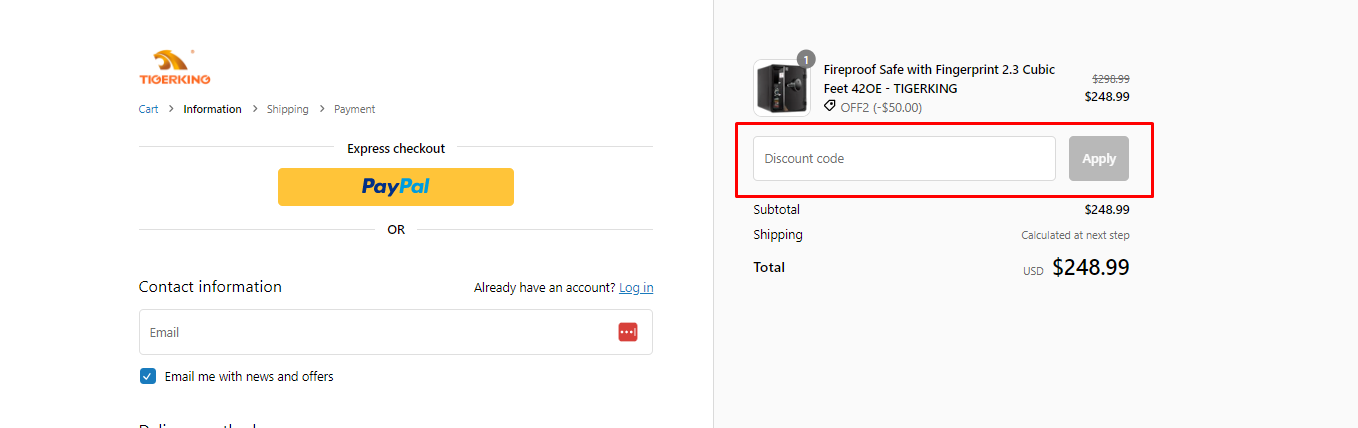 How do I use my Tigerking discount code?