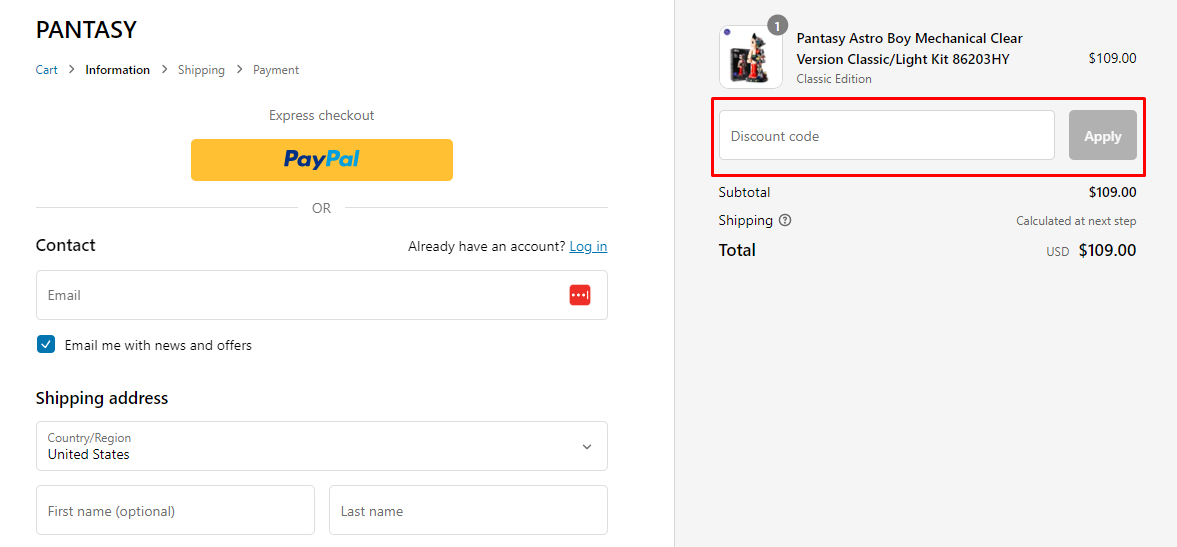 How do I use my Pantasy discount code?