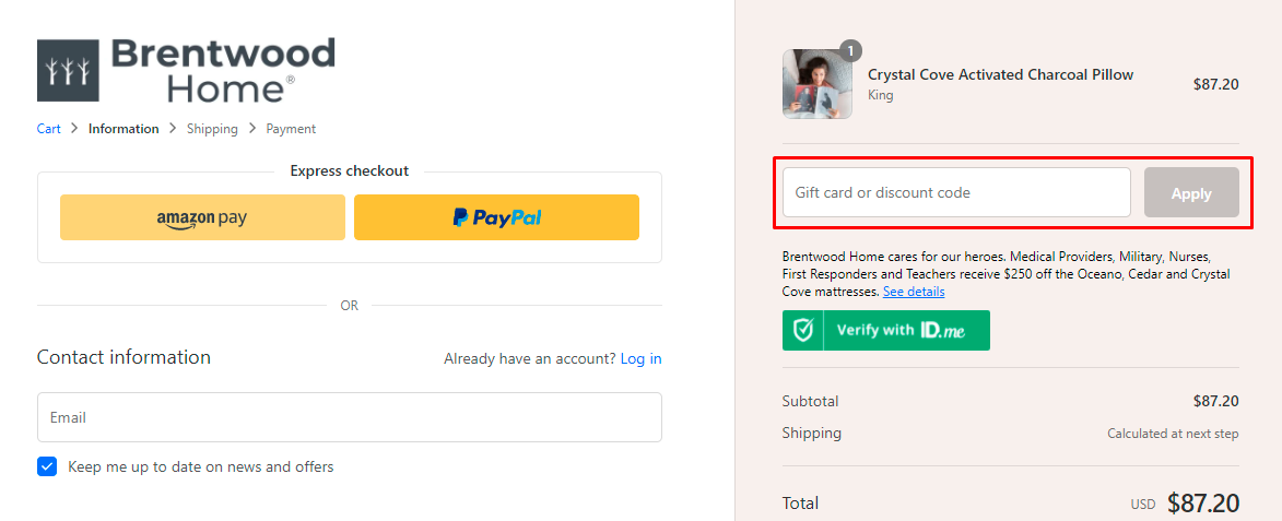 How do I use my Brentwood Home discount code?