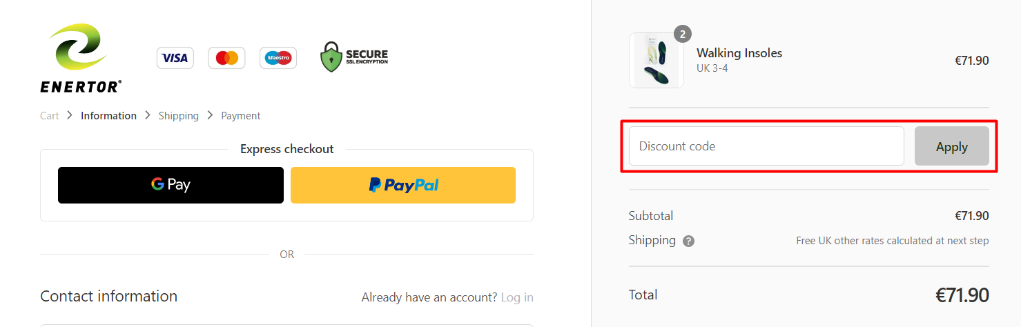 How do I use my Enertor discount code?