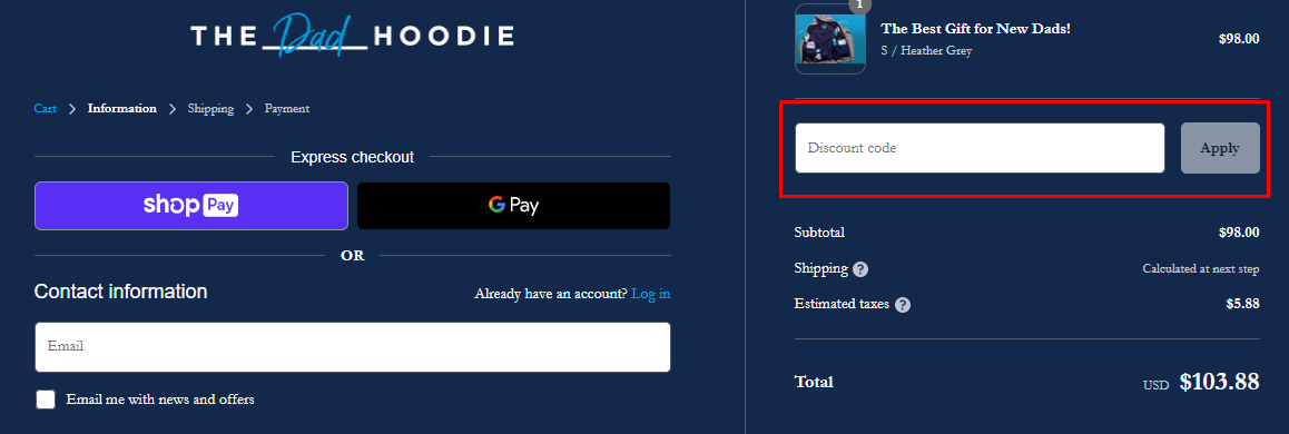 How do I use my The Dad Hoodie discount code?