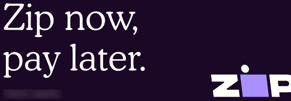 Message on the zip logo on the purple background, zip now and pay later