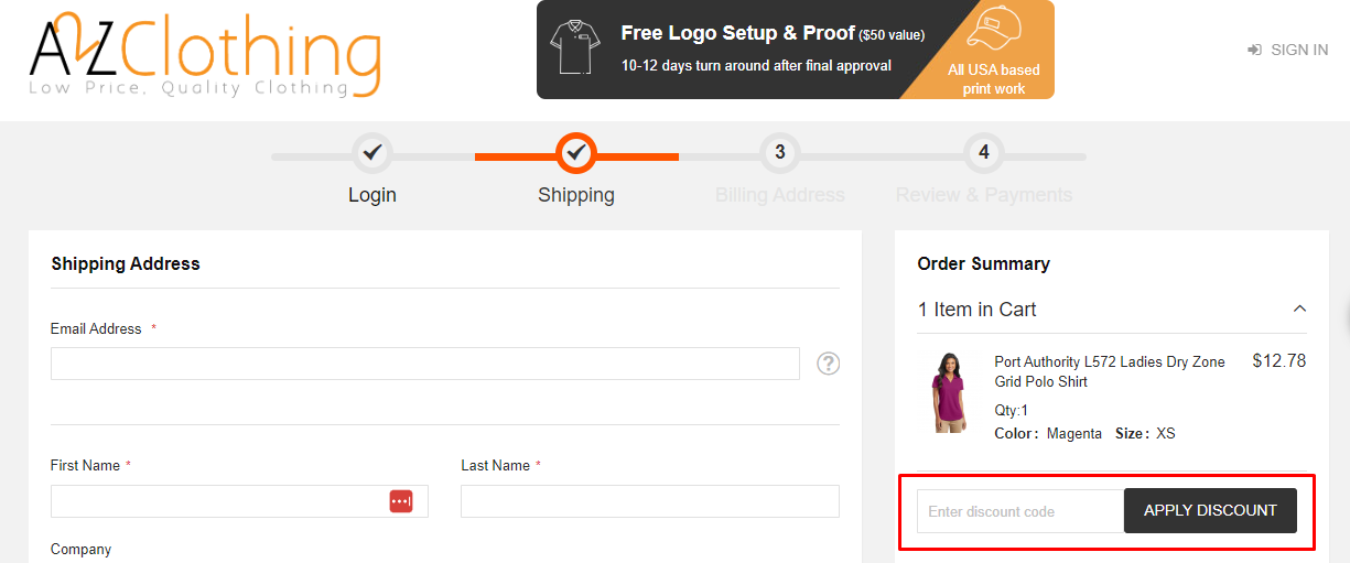 How do I use my A2Z Clothing discount code?