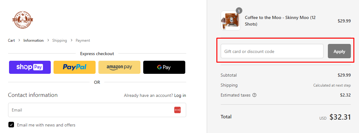 How do I use my Coffee to the Moo discount code?