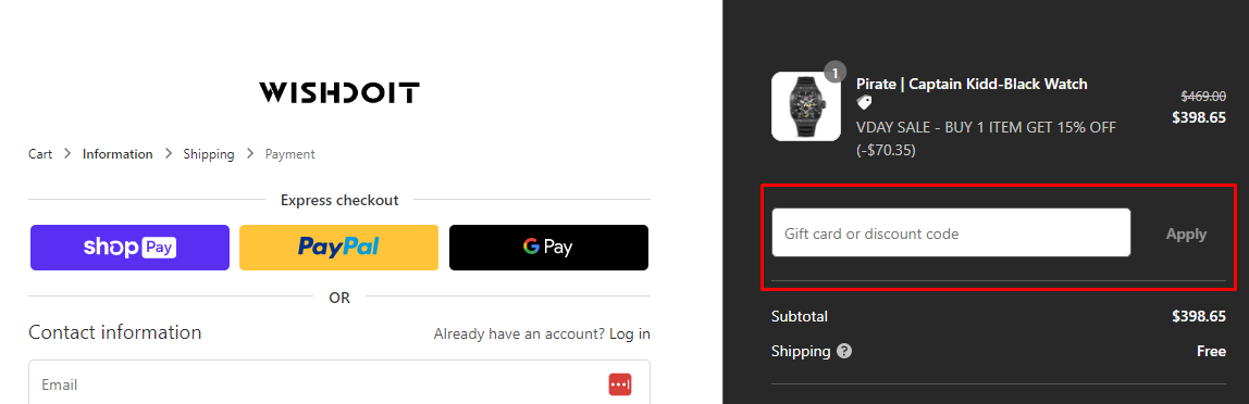 How do I use my WISHDOIT discount code?