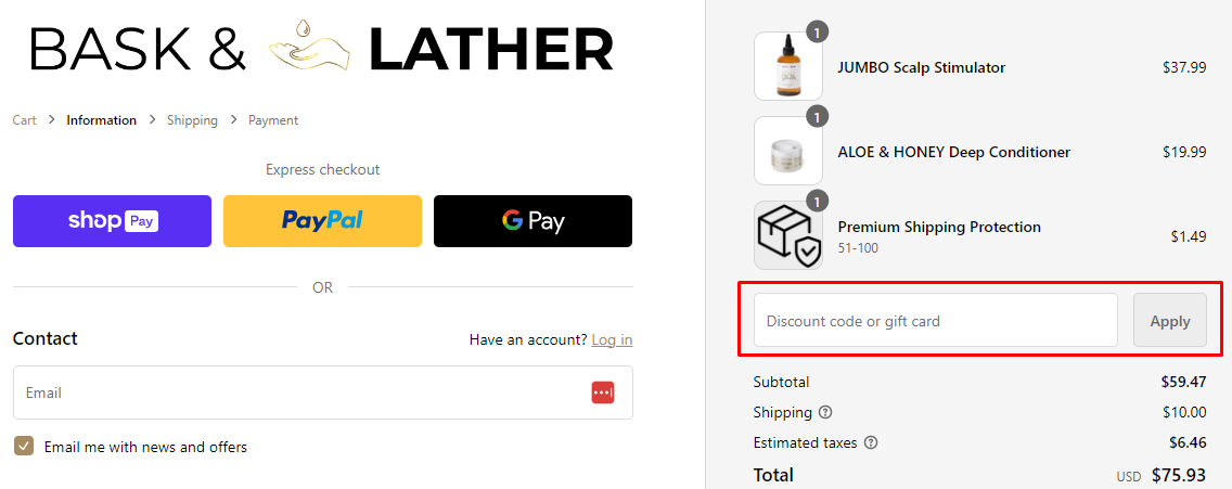 How do I use my Bask & Lather Co discount code?