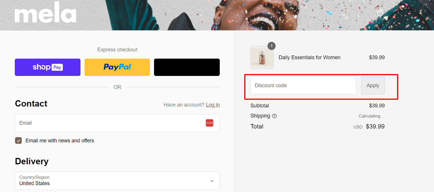 How do I use my Mela Vitamins discount code?