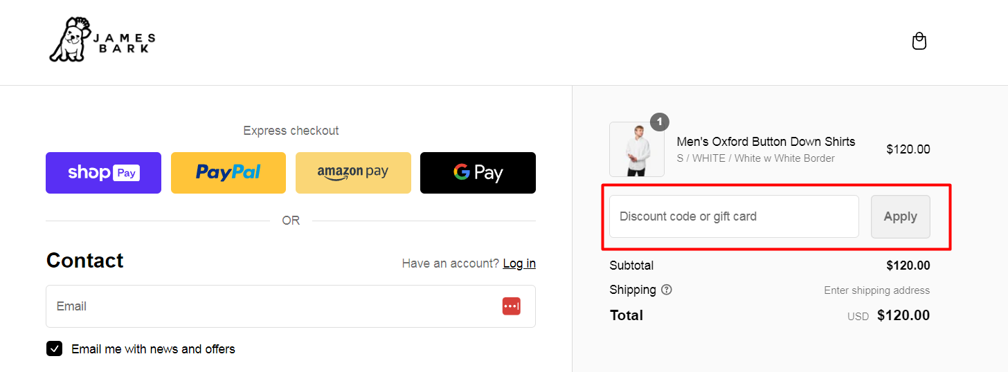 How do I use my James Bark discount code?