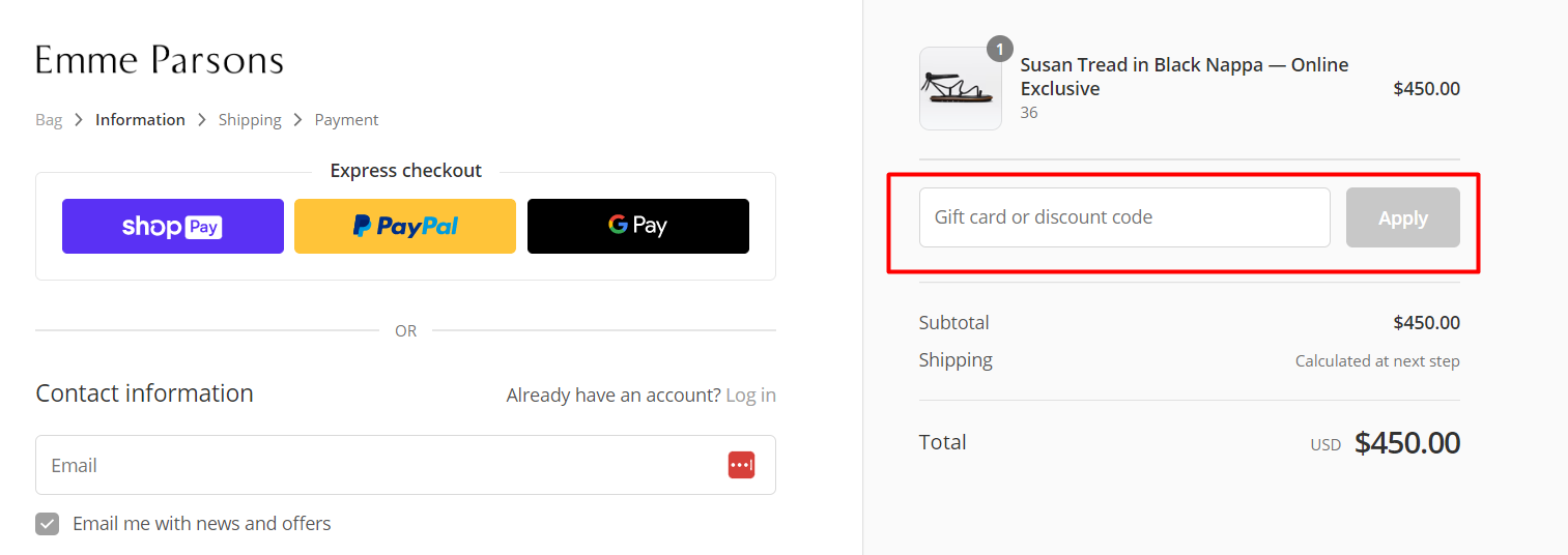 How do I use my Emme Parsons discount code?