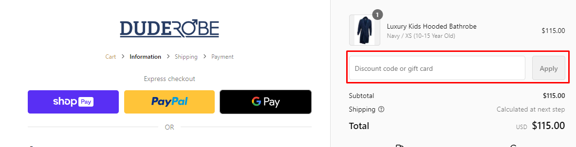 How do I use my DudeRobe discount code?