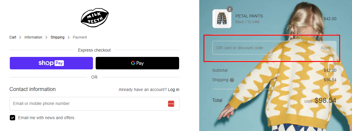 How do I use my MILK TEETH discount code?