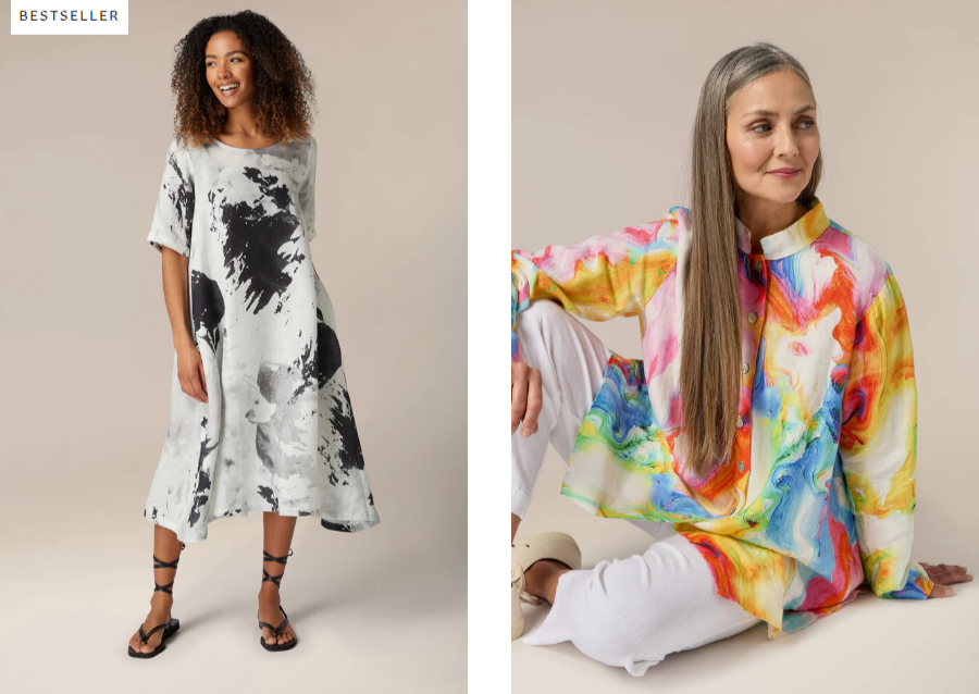 Two of the Sahara bestsellers in the cross-dye section including a shirt dress and dress paired with their accessories