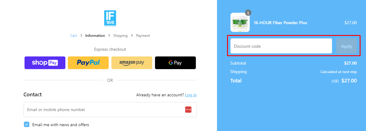 How do I use my IF 16/8 discount code?